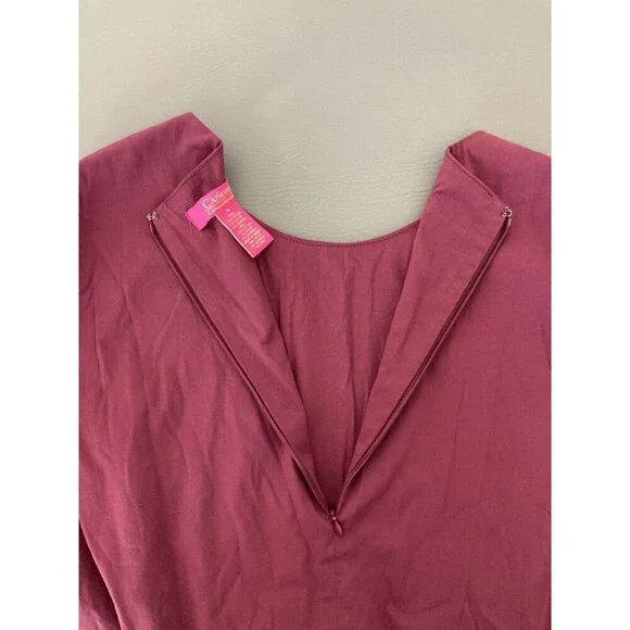 Catherine Malandrino Top Women Medium Smocked Flare Bell Sleeves Burgundy Blouse - Picture 3 of 7